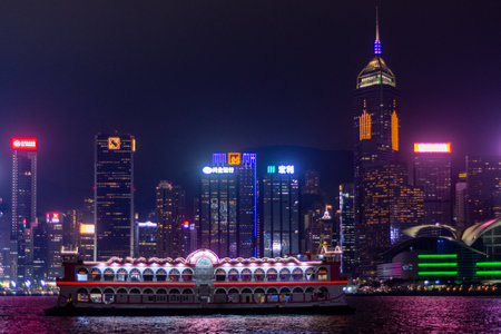 View of skyscrapers in Hong Kong at night