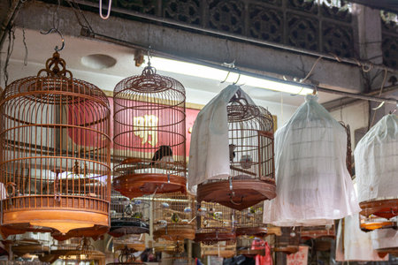 Bird cage in a shop in the old city of Kuala Lumpur, Malaysiaの写真素材