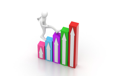 3d man climbing the bar graphの写真素材