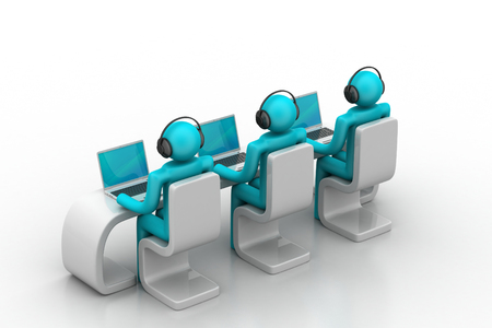 3d people in a modern desk with laptop  の写真素材