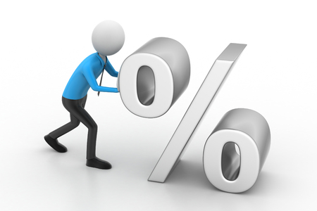 3d man pushing percent signの写真素材