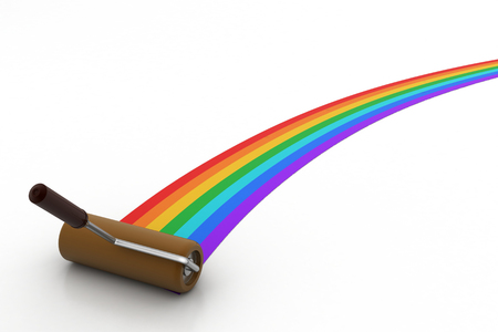 Rainbow color painting by roller brushの写真素材
