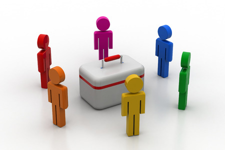 People around first aid kit の写真素材