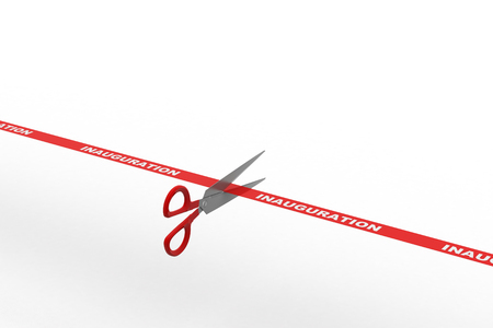 scissors cut the red ribbon の写真素材