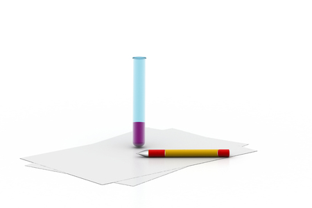 Test tube for experiments and white paperの写真素材