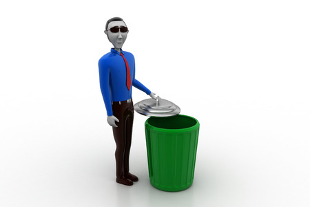 3d white people green recycle trash canの写真素材