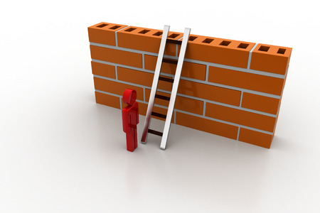 3d man with ladder behind the wallの写真素材