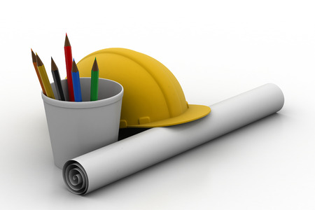 Construction cap with drawingsの写真素材
