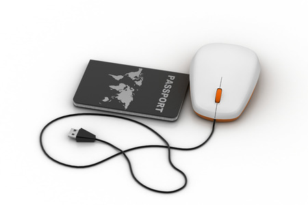 Passport connect with computer mouseの写真素材