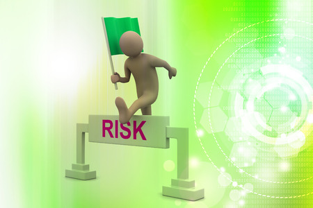 person jumping over word risk with flagの写真素材