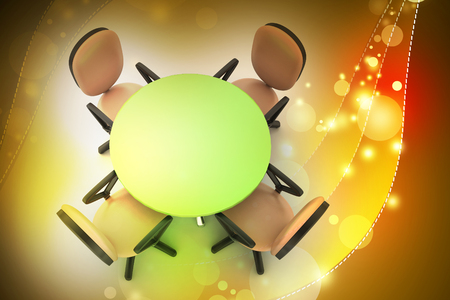 Conference round table and office chairs in meeting roomの写真素材