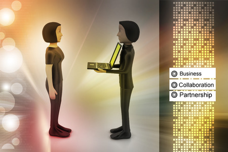 3d people make discussion with laptopの写真素材