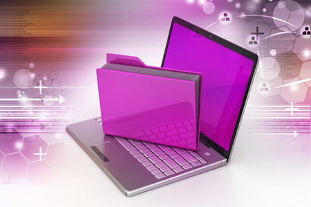 Laptop with file folderの写真素材