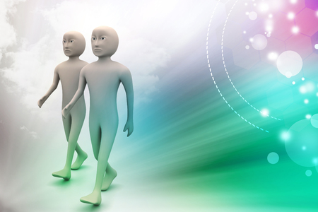 Two friends walk togetherの写真素材