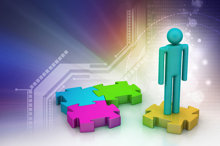 3d man standing on the puzzle pieceの写真素材