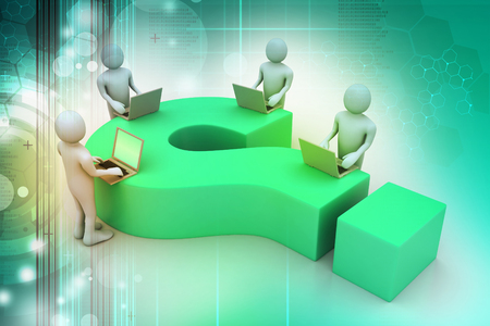 3d people with laptop and question mark   の写真素材