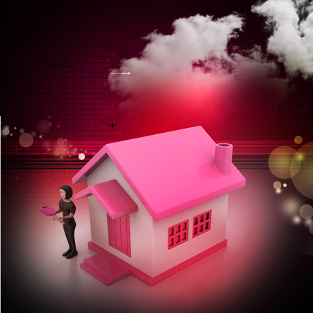 3d women with home and keyの写真素材