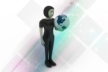 woman is holding world globe  の写真素材