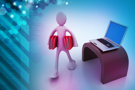 3d people carrying the file folder with computerの写真素材