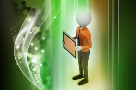 3d man showing the tablet computerの写真素材