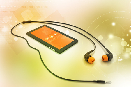 multimedia smart phone with earphonesの写真素材