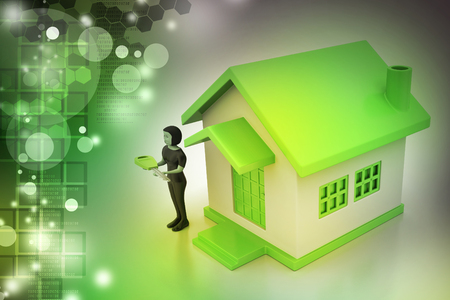 3d women with home and keyの写真素材
