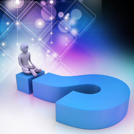 man sitting on a question mark. Business concept.の写真素材
