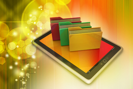 Tablet PC with file folderの写真素材
