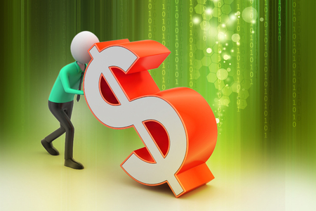 3d man pushing the dollar signの写真素材