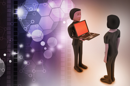 3d people make discussion with laptopの写真素材