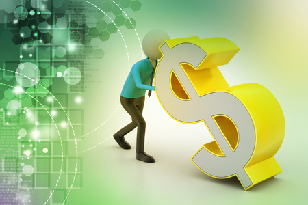 3d man pushing the dollar signの写真素材