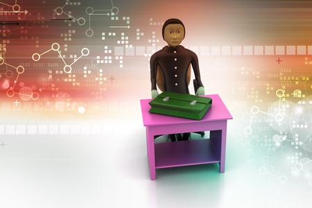3d business man with briefcase in officeの写真素材