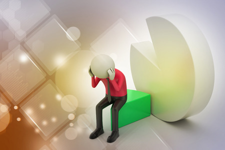 3d man sitting the piece of pie chartの写真素材