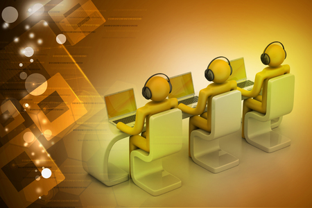 3d people in a modern desk with laptopの写真素材