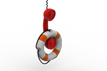 Phone receivers hanging lifebuoyの写真素材