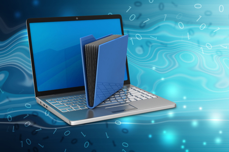 Laptop with file folderの写真素材