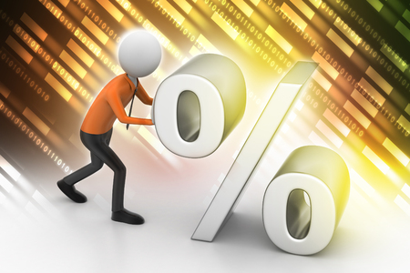 3d man pushing percent signの写真素材