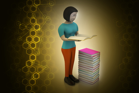 3d women reading book, education conceptの写真素材