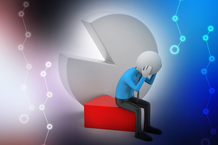3d man sitting the piece of pie chartの写真素材