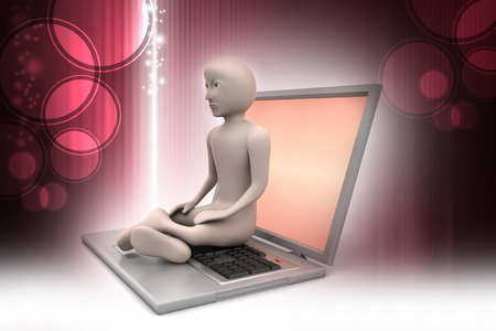 3d man in meditation with laptopの写真素材