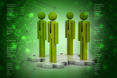 3d people standing on the puzzle  の写真素材