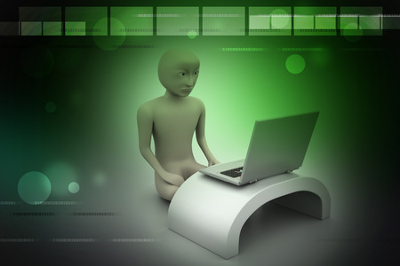 3d man in meditation with laptopの写真素材