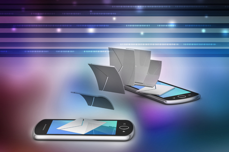 e-mail sharing between smart phoneの写真素材