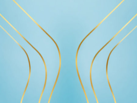 Abstract gold lines on a blue background. 3d rendering, 3d illustration.の素材