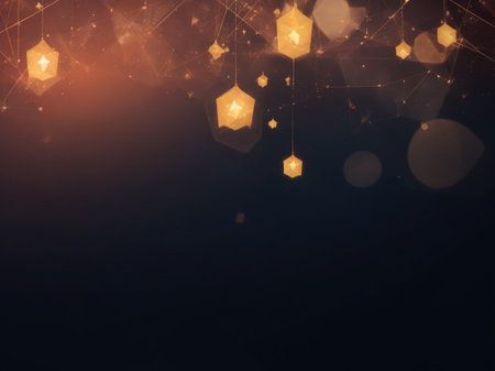 Abstract background with bokeh defocused lights and stars. Space for text.の素材