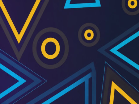 abstract background with blue and yellow geometric shapes on dark blue backgroundの素材