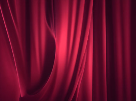 Red satin drapery curtain background. 3d render illustrationの素材