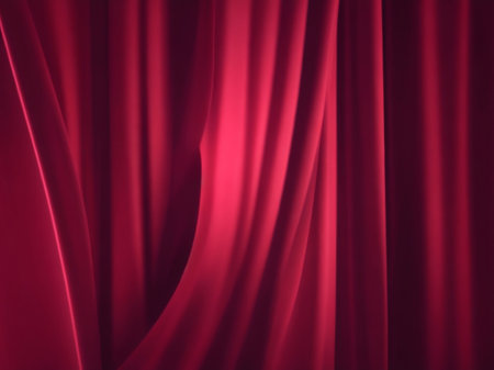 Red satin curtain background. 3d render illustration, close-upの素材