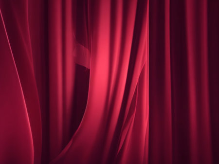 Closeup of a red velvet curtain. 3D Rendering.の素材