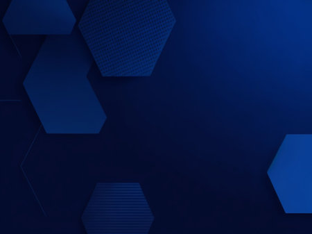 Dark blue background with hexagons. Minimal design. 3d renderingの素材